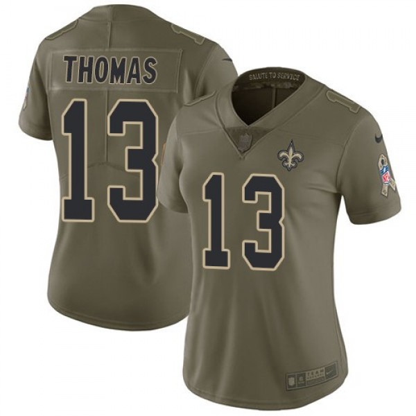 Women's Saints #13 Michael Thomas Olive Stitched NFL Limited 2017 Salute to Service Jersey