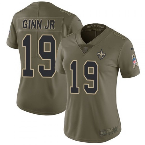 Women's Saints #19 Ted Ginn Jr Olive Stitched NFL Limited 2017 Salute to Service Jersey