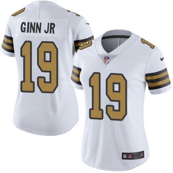 Women's Saints #19 Ted Ginn Jr White Stitched NFL Limited Rush Jersey