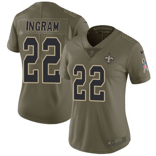 Women's Saints #22 Mark Ingram Olive Stitched NFL Limited 2017 Salute to Service Jersey