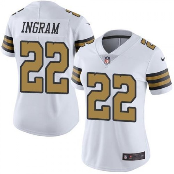 Women's Saints #22 Mark Ingram White Stitched NFL Limited Rush Jersey