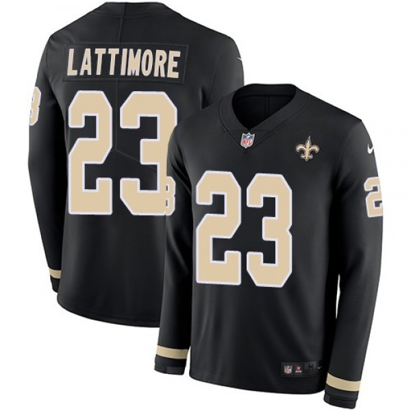 Nike Saints #23 Marshon Lattimore Black Team Color Men's Stitched NFL Limited Therma Long Sleeve Jersey