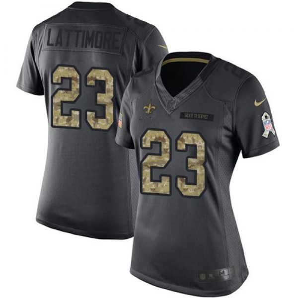 Women's Saints #23 Marshon Lattimore Black Stitched NFL Limited 2016 Salute to Service Jersey