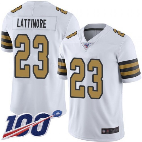 Nike Saints #23 Marshon Lattimore White Men's Stitched NFL Limited Rush 100th Season Jersey