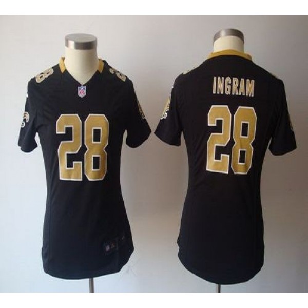 Women's Saints #28 Mark Ingram Black Team Color NFL Game Jersey