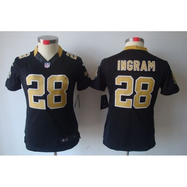 Women's Saints #28 Mark Ingram Black Team Color Stitched NFL Limited Jersey