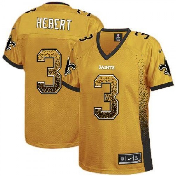 Women's Saints #3 Bobby Hebert Gold Stitched NFL Elite Drift Jersey
