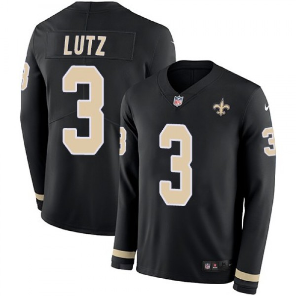 Nike Saints #3 Wil Lutz Black Team Color Men's Stitched NFL Limited Therma Long Sleeve Jersey