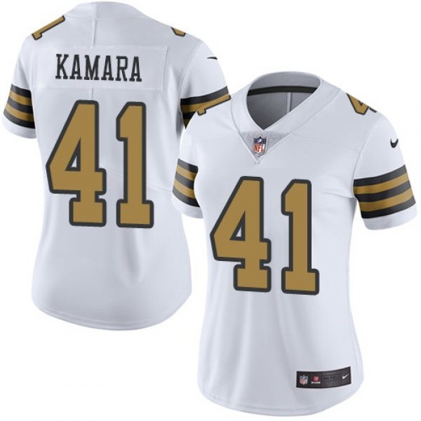 Women's Saints #41 Alvin Kamara White Stitched NFL Limited Rush Jersey