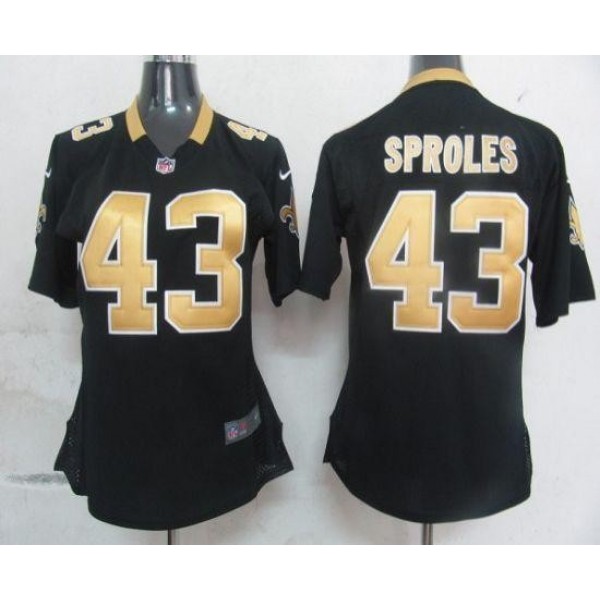 Women's Saints #43 Darren Sproles Black Team Color Stitched NFL Elite Jersey