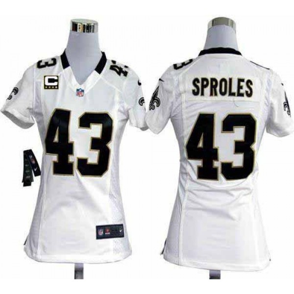Women's Saints #43 Darren Sproles White With C Patch Stitched NFL Elite Jersey