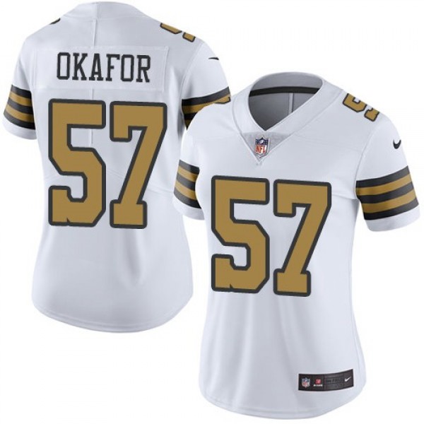 Women's Saints #57 Alex Okafor White Stitched NFL Limited Rush Jersey