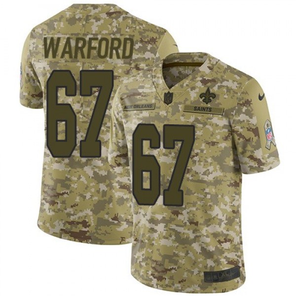 Nike Saints #67 Larry Warford Camo Men's Stitched NFL Limited 2018 Salute To Service Jersey