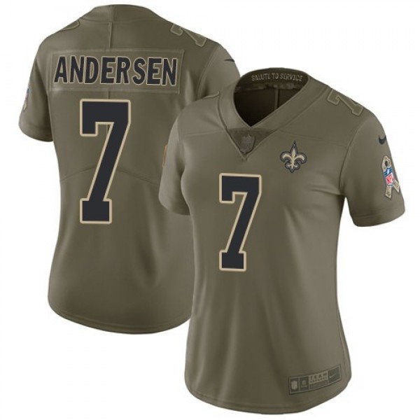 Women's Saints #7 Morten Andersen Olive Stitched NFL Limited 2017 Salute to Service Jersey