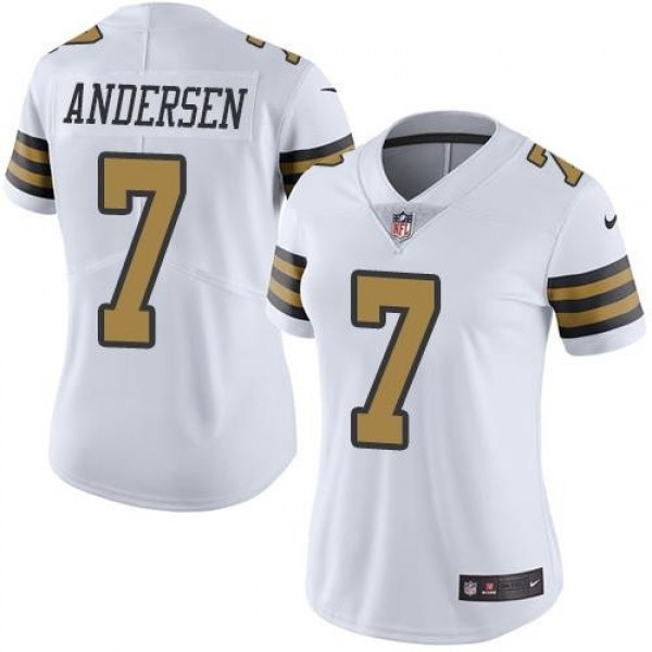 Women's Saints #7 Morten Andersen White Stitched NFL Limited Rush Jersey