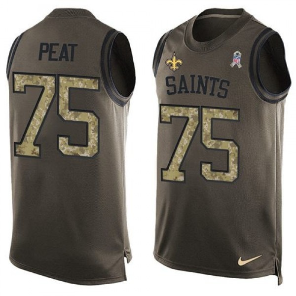 Nike Saints #75 Andrus Peat Green Men's Stitched NFL Limited Salute To Service Tank Top Jersey