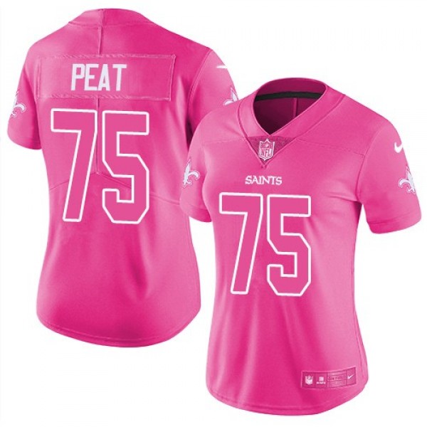 Women's Saints #75 Andrus Peat Pink Stitched NFL Limited Rush Jersey