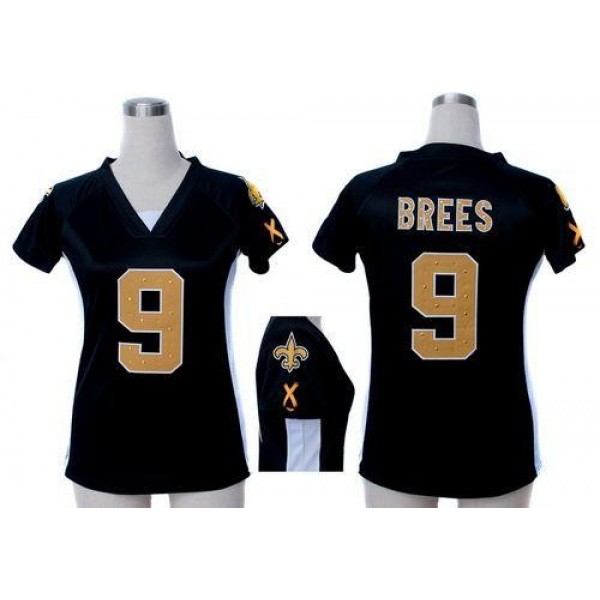 Women's Saints #9 Drew Brees Black Team Color Draft Him Name Number Top Stitched NFL Elite Jersey
