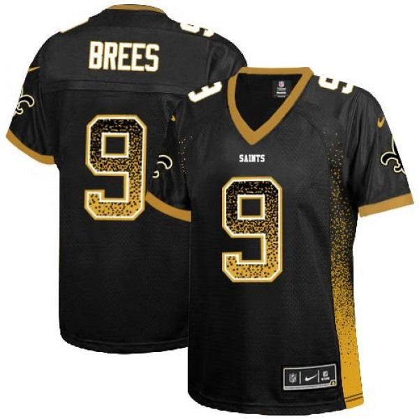 Women's Saints #9 Drew Brees Black Team Color Stitched NFL Elite Drift Jersey