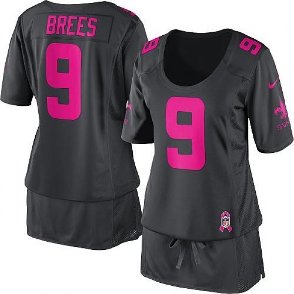 Women's Saints #9 Drew Brees Dark Grey Breast Cancer Awareness Stitched NFL Elite Jersey