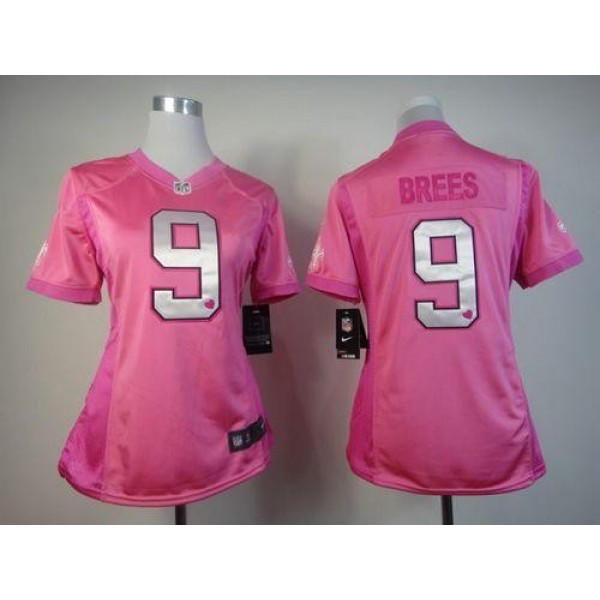 Women's Saints #9 Drew Brees Pink Be Luv'd Stitched NFL Elite Jersey