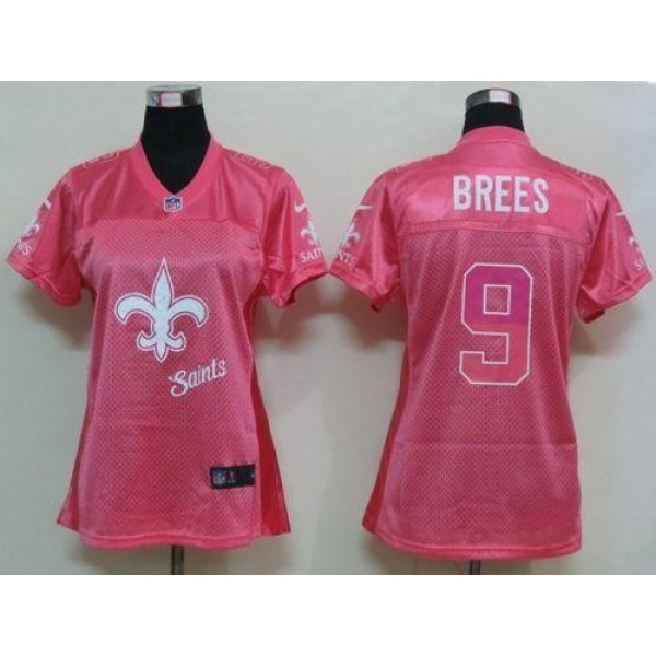 Women's Saints #9 Drew Brees Pink Fem Fan NFL Game Jersey