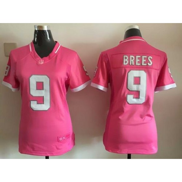 Women's Saints #9 Drew Brees Pink Stitched NFL Elite Bubble Gum Jersey