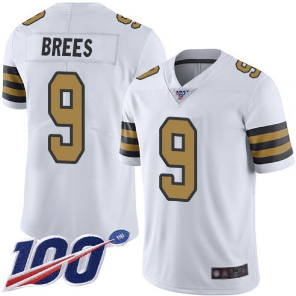 Nike Saints #9 Drew Brees White Men's Stitched NFL Limited Rush 100th Season Jersey