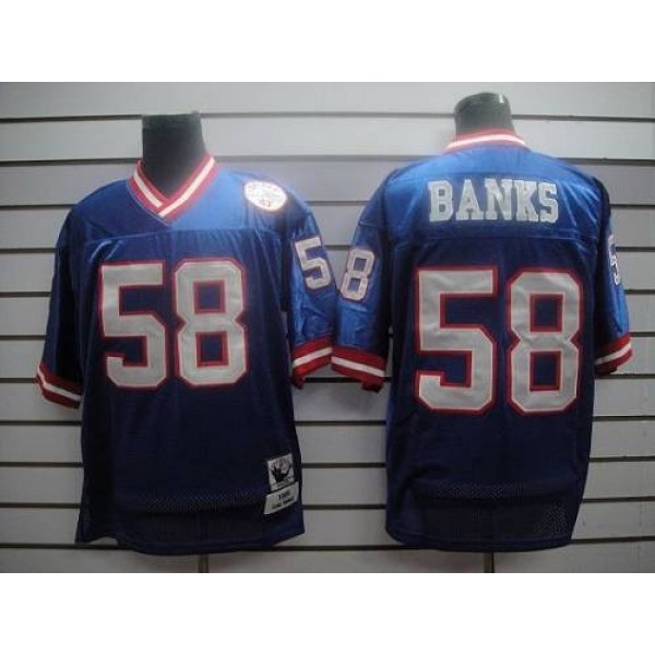 Mitchell and Ness Giants #58 Carl Banks Blue Stitched NFL Jersey