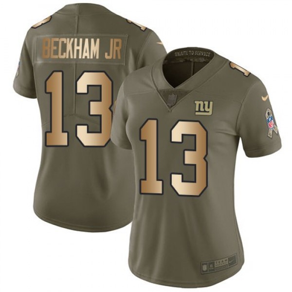 Women's Giants #13 Odell Beckham Jr Olive Gold Stitched NFL Limited 2017 Salute to Service Jersey