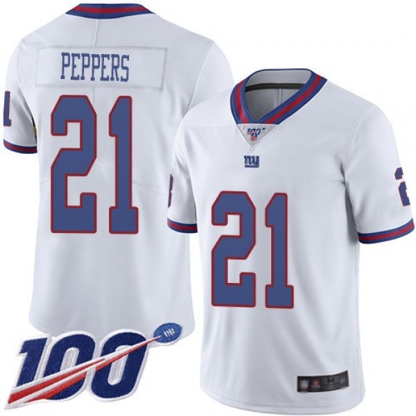 Nike Giants #21 Jabrill Peppers White Men's Stitched NFL Limited Rush 100th Season Jersey