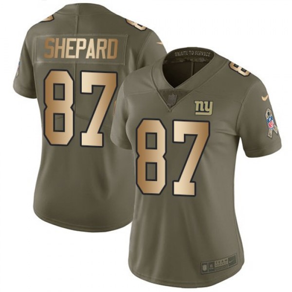 Women's Giants #87 Sterling Shepard Olive Gold Stitched NFL Limited 2017 Salute to Service Jersey