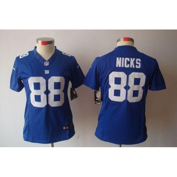 Women's Giants #88 Hakeem Nicks Royal Blue Team Color Stitched NFL Limited Jersey