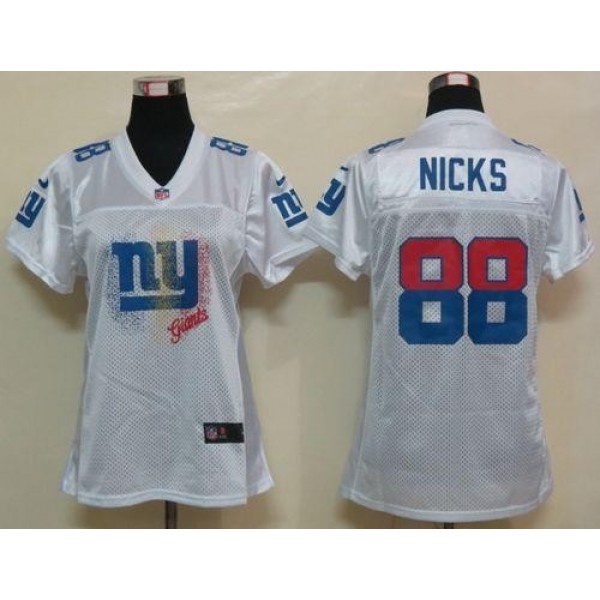 Women's Giants #88 Hakeem Nicks White Fem Fan NFL Game Jersey