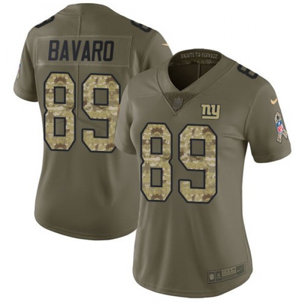 Women's Giants #89 Mark Bavaro Olive Camo Stitched NFL Limited 2017 Salute to Service Jersey