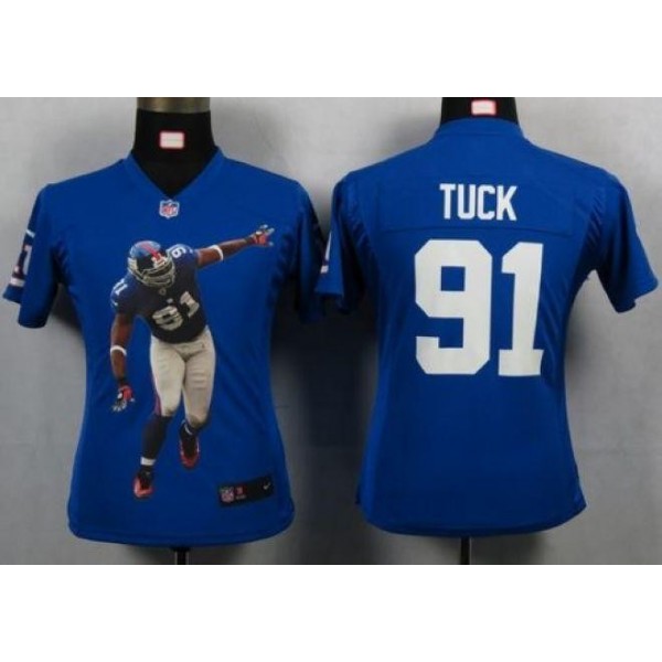 Women's Giants #91 Justin Tuck Royal Blue Team Color Portrait NFL Game Jersey