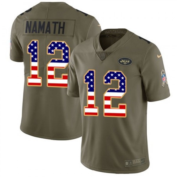 Nike Jets #12 Joe Namath Olive/USA Flag Men's Stitched NFL Limited 2017 Salute To Service Jersey
