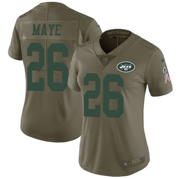Women's Jets #26 Marcus Maye Olive Stitched NFL Limited 2017 Salute to Service Jersey