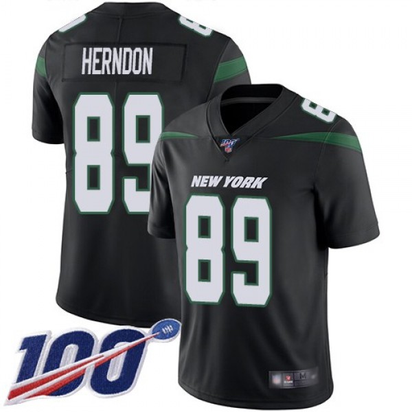 Nike Jets #89 Chris Herndon Black Alternate Men's Stitched NFL 100th Season Vapor Limited Jersey