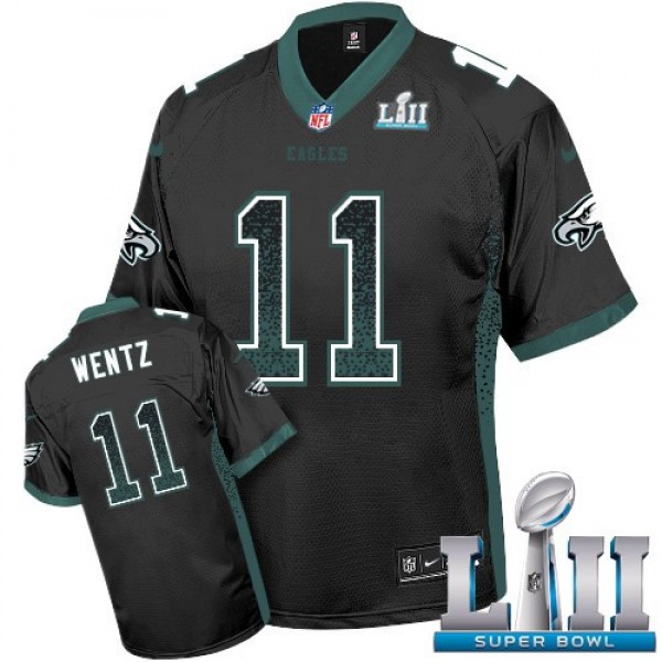 Nike Eagles #11 Carson Wentz Black Alternate Super Bowl LII Men's Stitched NFL Elite Drift Fashion Jersey