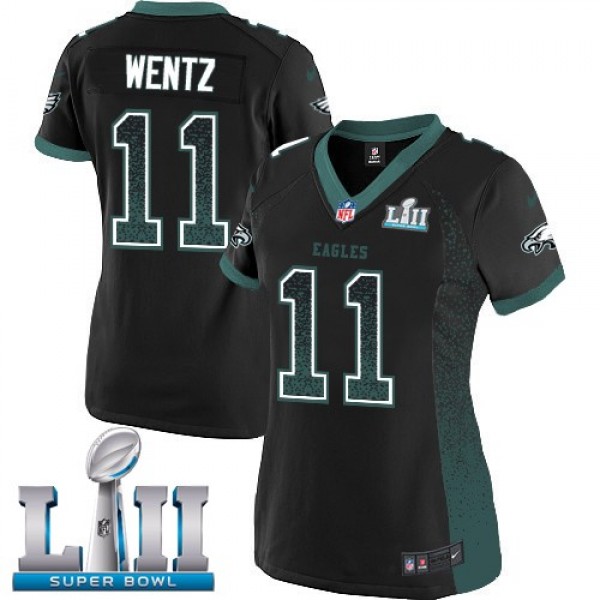 Women's Eagles #11 Carson Wentz Black Alternate Super Bowl LII Stitched NFL Elite Drift Jersey