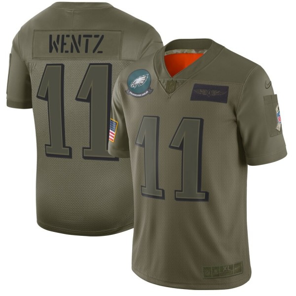 Nike Eagles #11 Carson Wentz Camo Men's Stitched NFL Limited 2019 Salute To Service Jersey