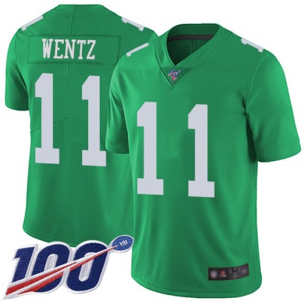 Nike Eagles #11 Carson Wentz Green Men's Stitched NFL Limited Rush 100th Season Jersey