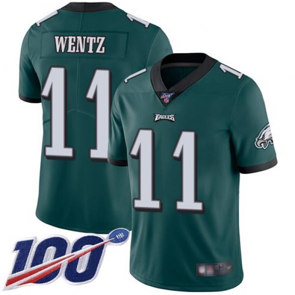 Nike Eagles #11 Carson Wentz Midnight Green Team Color Men's Stitched NFL 100th Season Vapor Limited Jersey