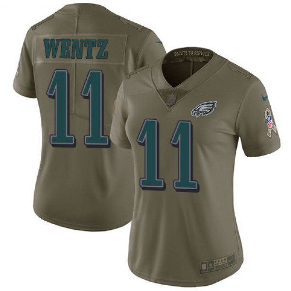 Women's Eagles #11 Carson Wentz Olive Stitched NFL Limited 2017 Salute to Service Jersey