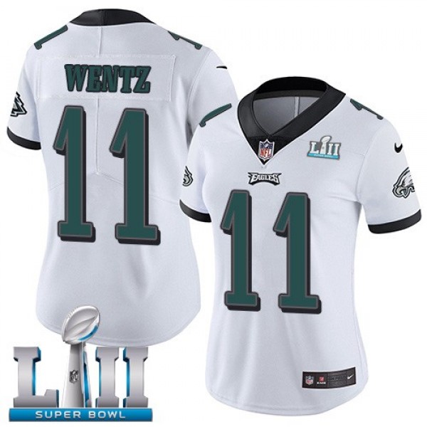 Women's Eagles #11 Carson Wentz White Super Bowl LII Stitched NFL Vapor Untouchable Limited Jersey