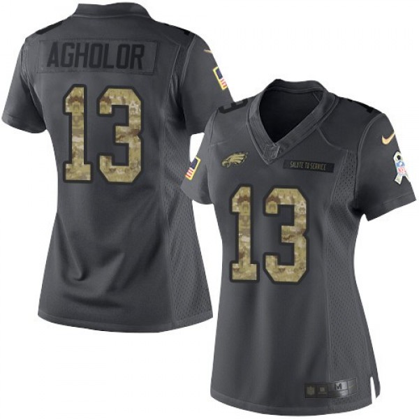 Women's Eagles #13 Nelson Agholor Black Stitched NFL Limited 2016 Salute to Service Jersey