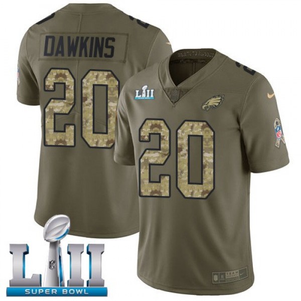 Nike Eagles #20 Brian Dawkins Olive/Camo Super Bowl LII Men's Stitched NFL Limited 2017 Salute To Service Jersey