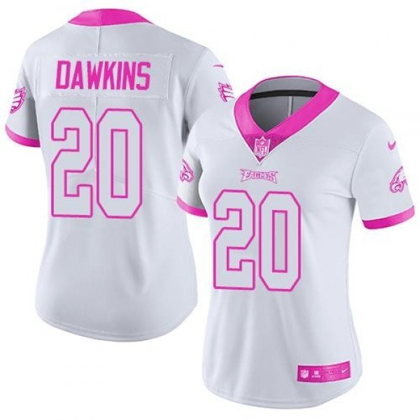 Women's Eagles #20 Brian Dawkins White Pink Stitched NFL Limited Rush Jersey