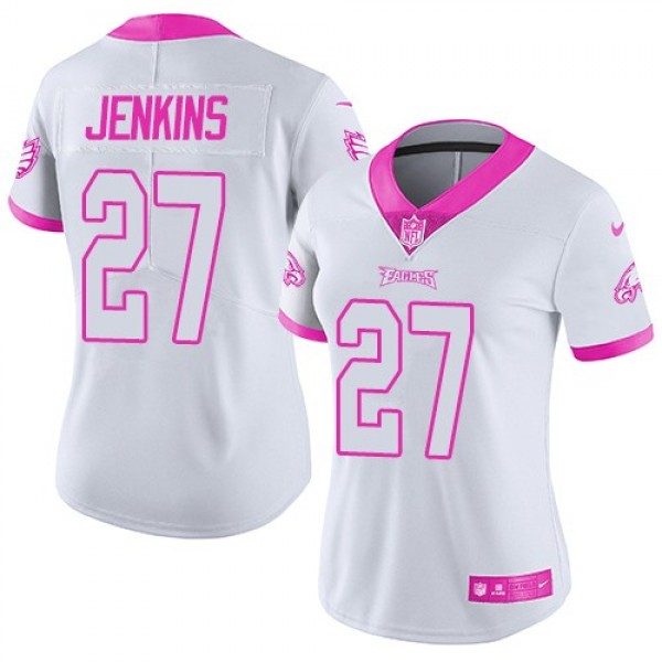 Women's Eagles #27 Malcolm Jenkins White Pink Stitched NFL Limited Rush Jersey
